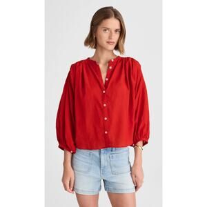 Madewell | Balloon Sleeve Top Cherry Red Button Front | Sz S